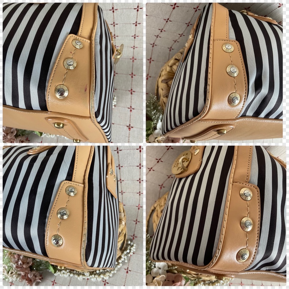 Henri Bendel Signature Stripe Barrel Bag Rare Chain Strap Handles Handbag Beauty - Picture 16 of 16